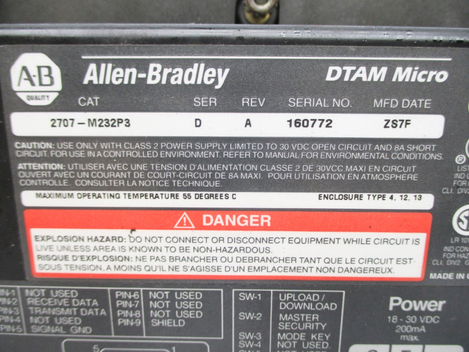 ALLEN BRADLEY 2707-M232P3 SER. D UNMP