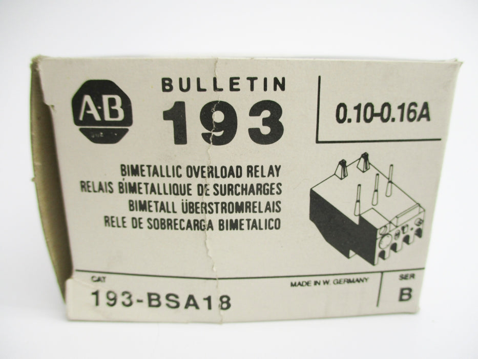 INDUSTRIAL SPARE PART 193-BSA18 SER. B 0.10-0.16A (BK/YL) NSMP
