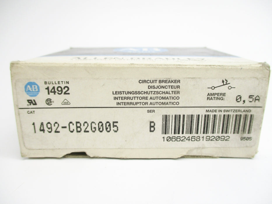 ALLEN BRADLEY 1492-CB2G005 SER. B 0.5A 480V NSMP