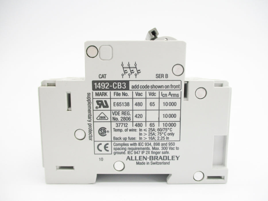 ALLEN BRADLEY 1492-CB3G160 SER. B 480VAC 16A  NSMP