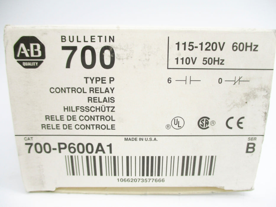 ALLEN BRADLEY 700-P600A1 SER. B 120V 60A (GY/BL) NSMP
