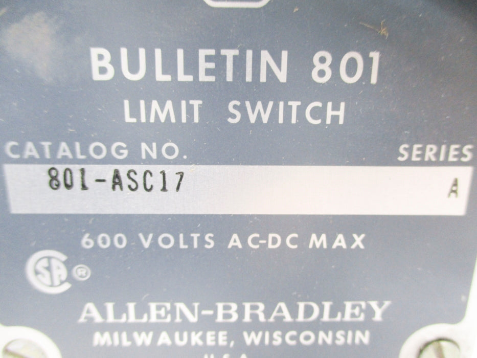 ALLEN BRADLEY 801-ASC17 SER. A 600VAC/DC NSNP