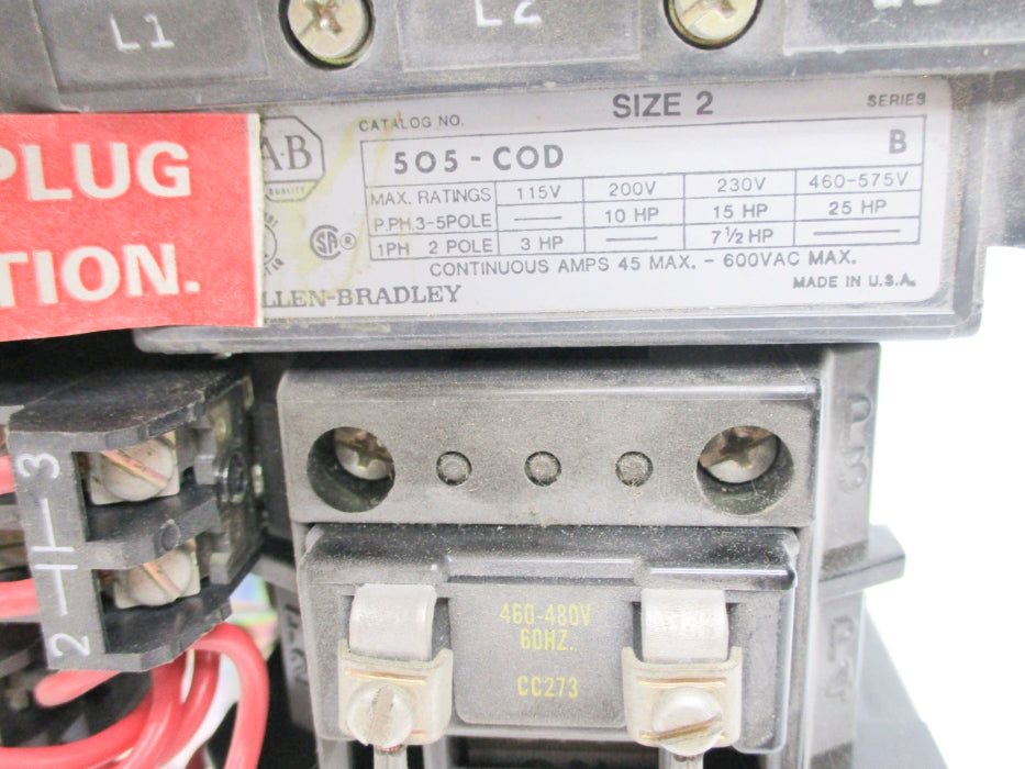 ALLEN BRADLEY 505-COD SER. B 460/480V (AS PICTURED) NSNP
