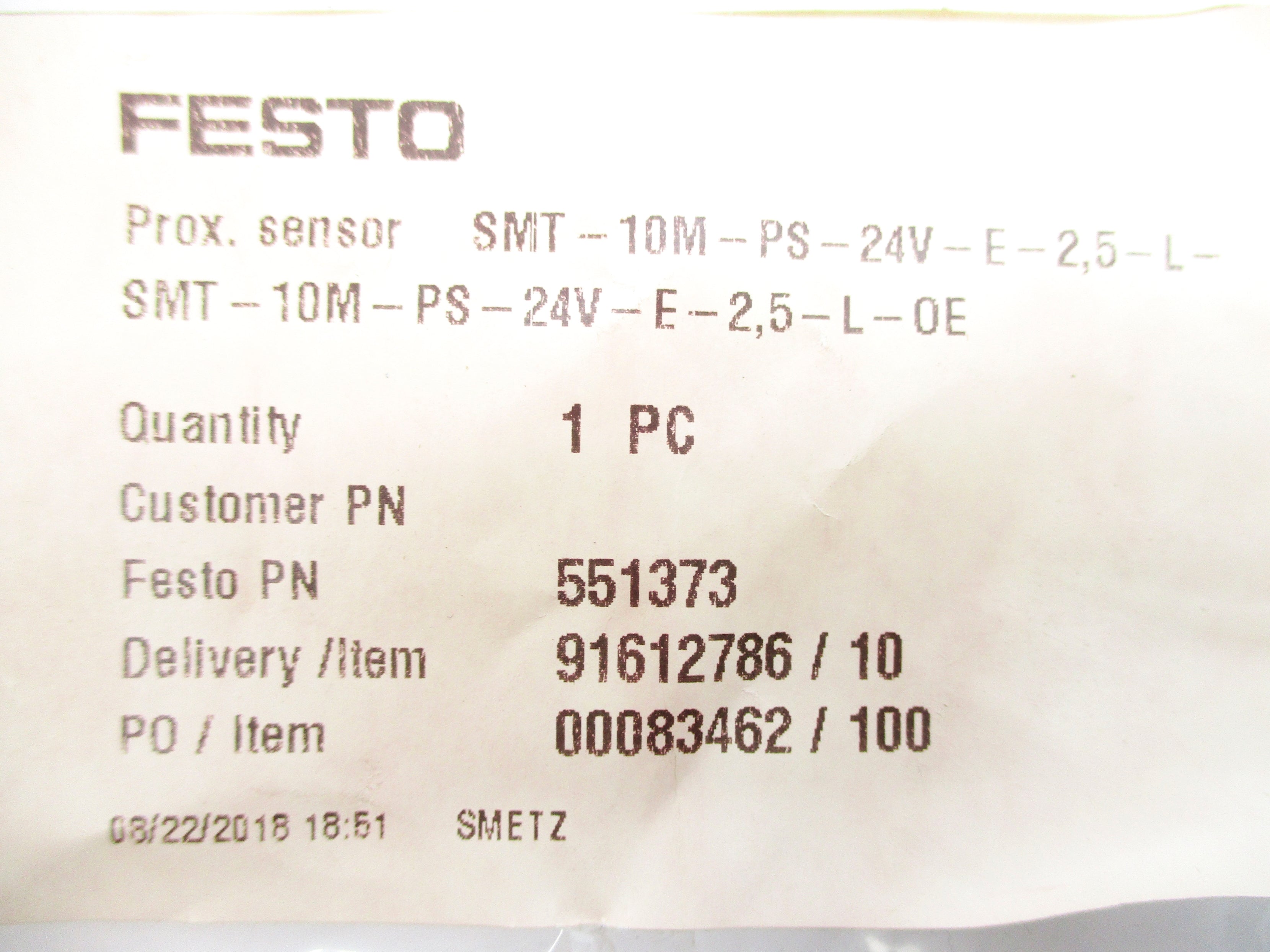 FESTO SMT-10M-PS-24V-E-2.5-L-OE NSMP