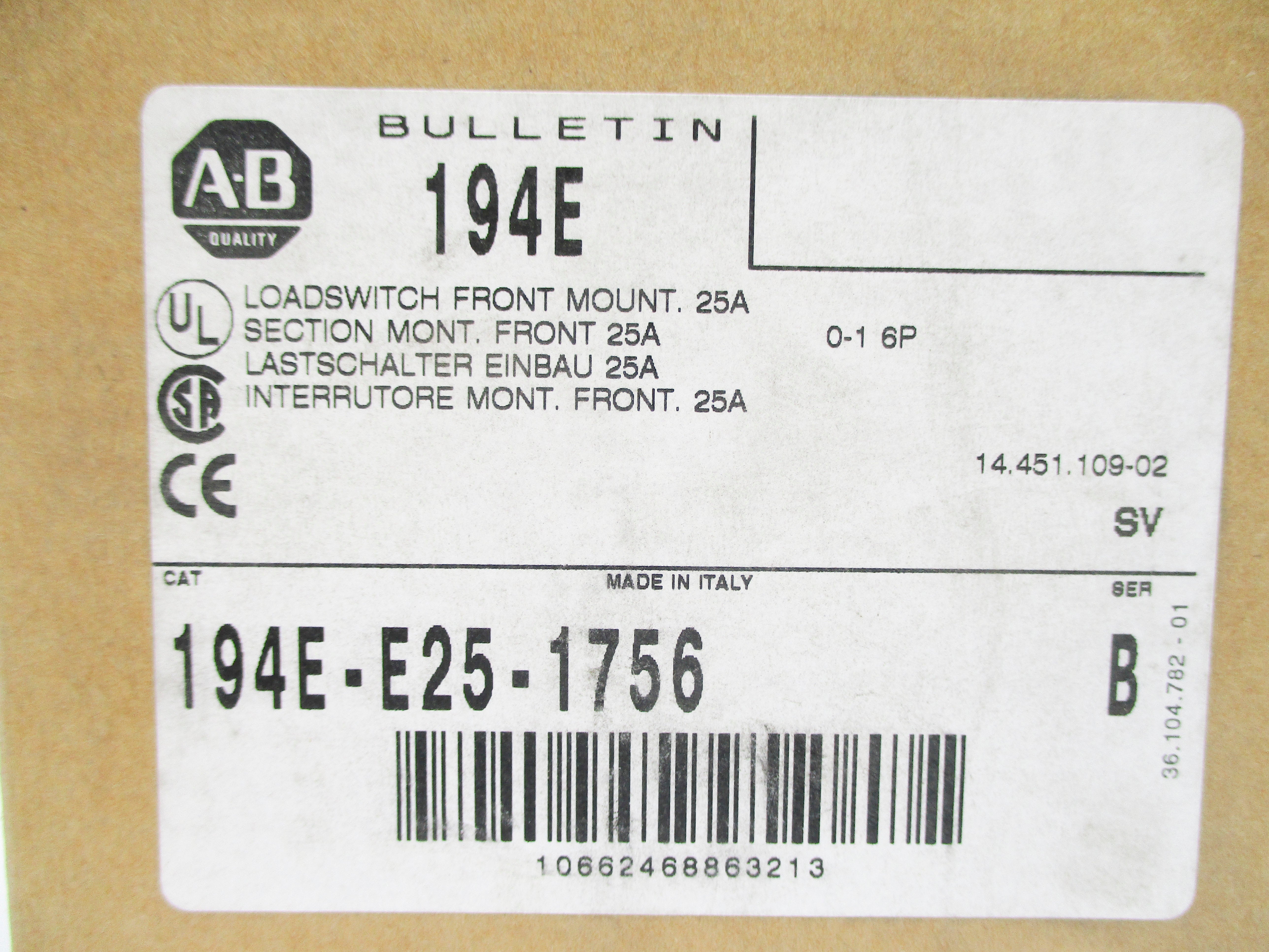 INDUSTRIAL SPARE PART 194E-E25-1756 SER. B (BR/WH) NSMP
