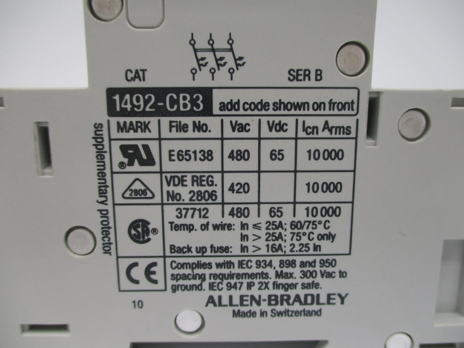 ALLEN BRADLEY 1492-CB3G160 SER. B 16A 480V NSNP