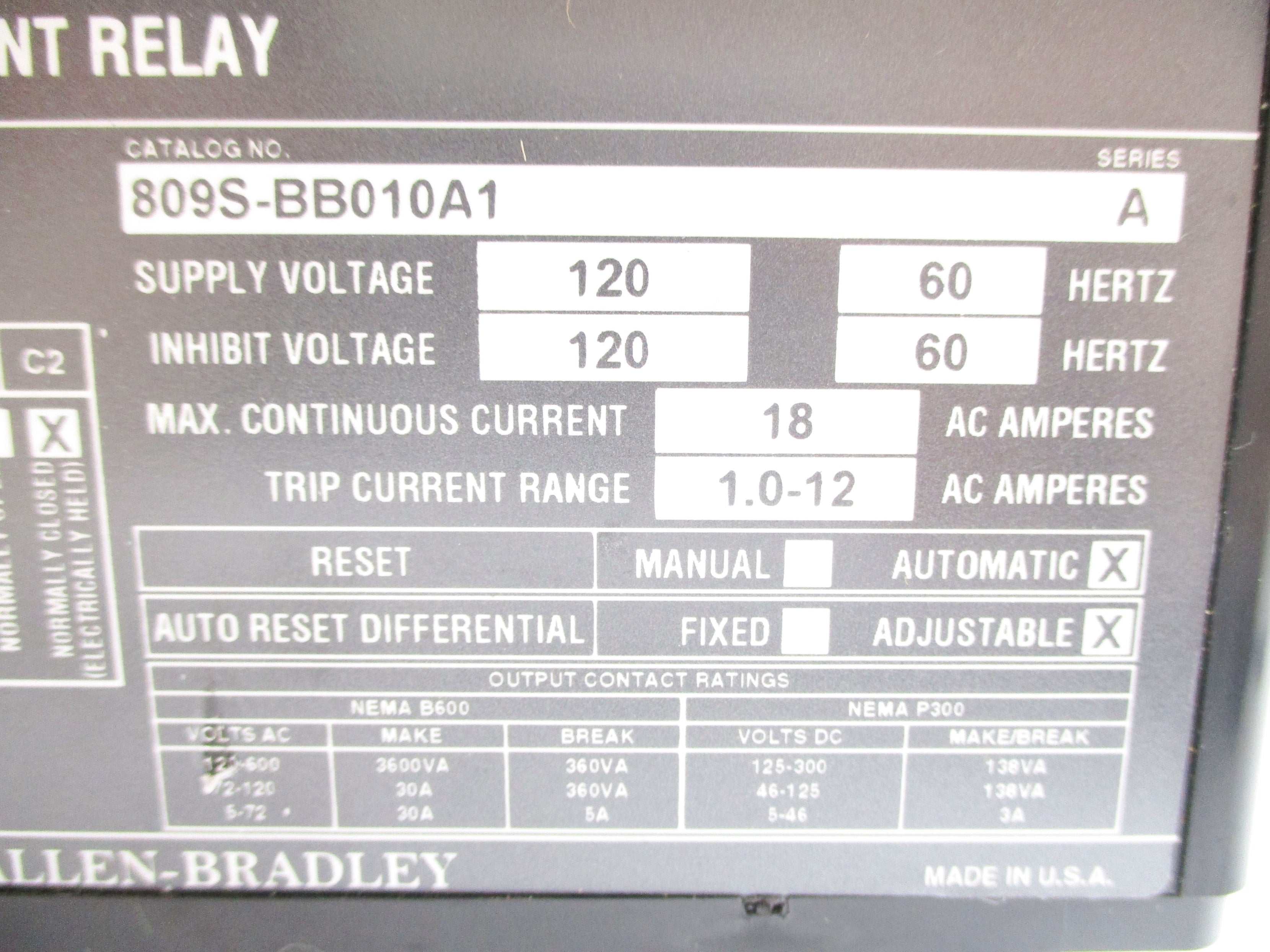INDUSTRIAL SPARE PART 809S-BB010A1 SER. A 120V (AS PICTURED) NSNP