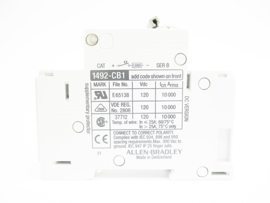 ALLEN BRADLEY 1492-CB1DG100 SER. B 10A 120V NSMP