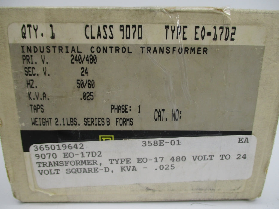 SQUARE D 9070EO17D2 SER. B .025KVA NSMP