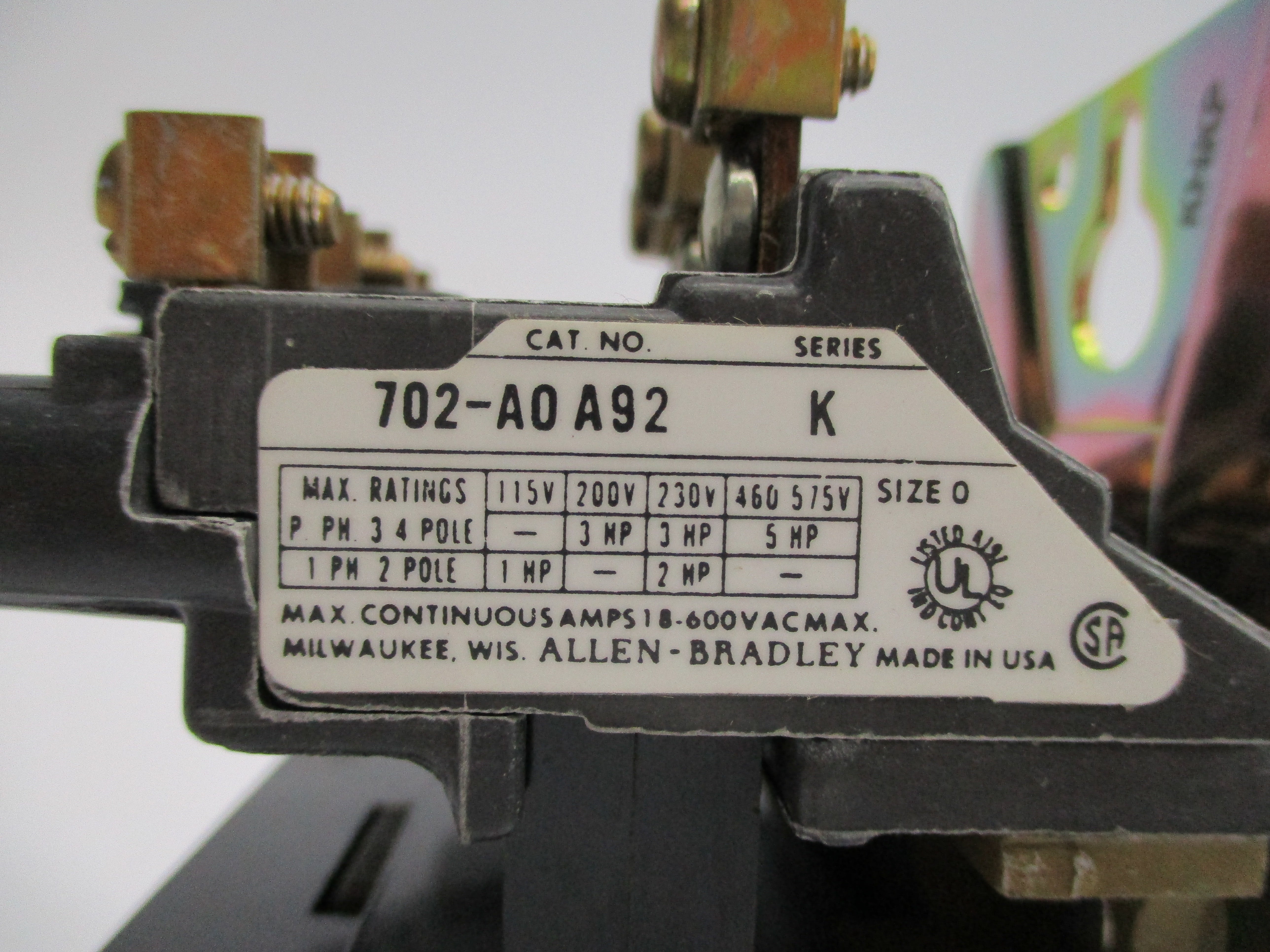ALLEN BRADLEY 702-AOA92 SER. K 220/240V NSNP