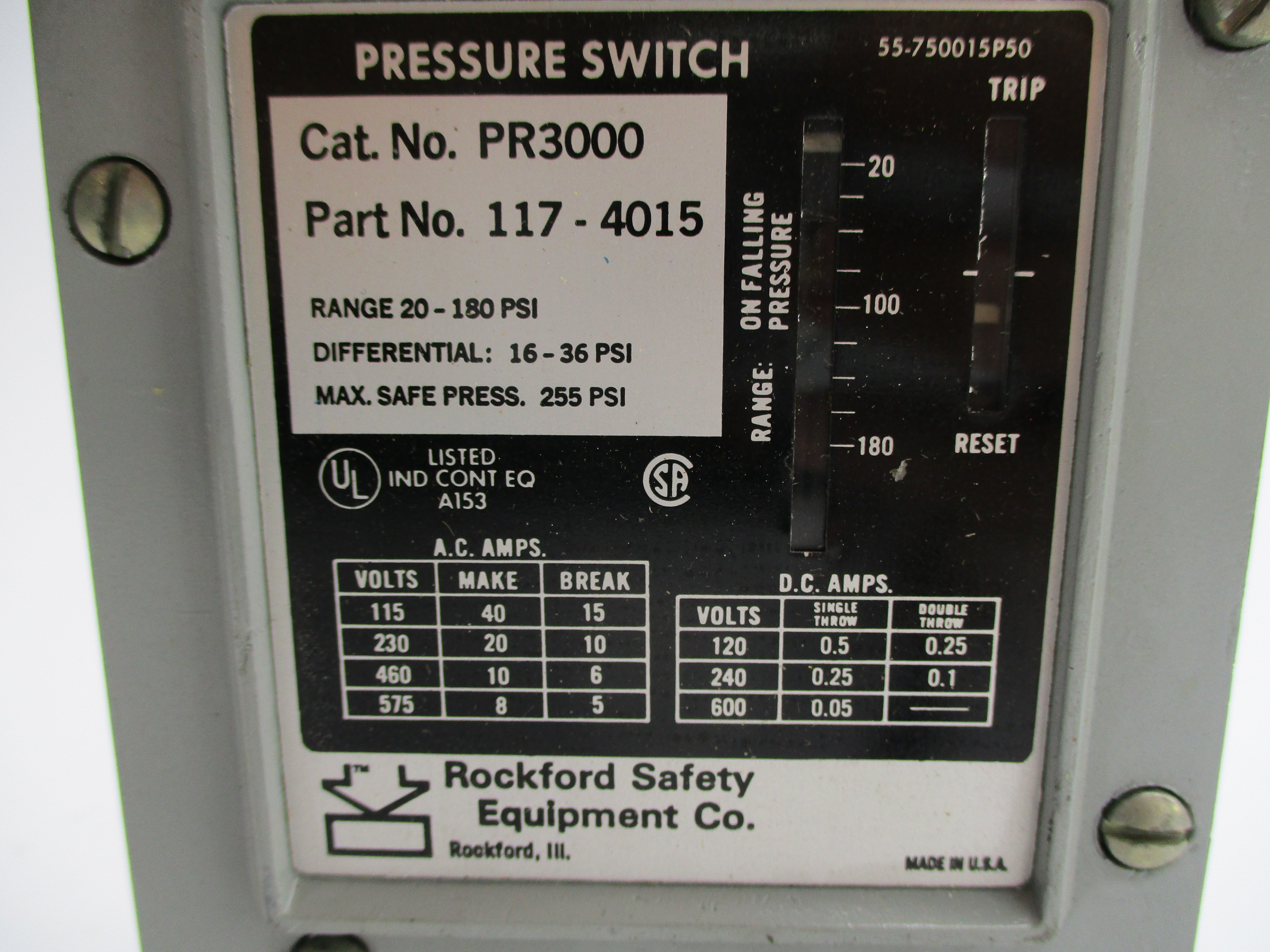 ROCKFORD SAFETY PR3000 117-4015 255PSI UNMP