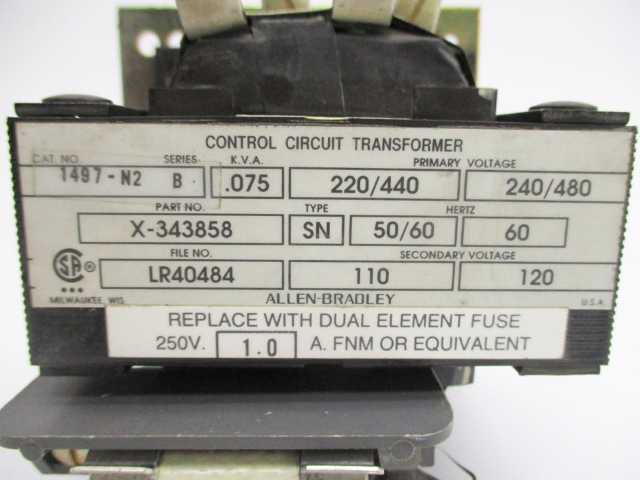 ALLEN BRADLEY 1497-N2 SER. B .075KVA NSNP