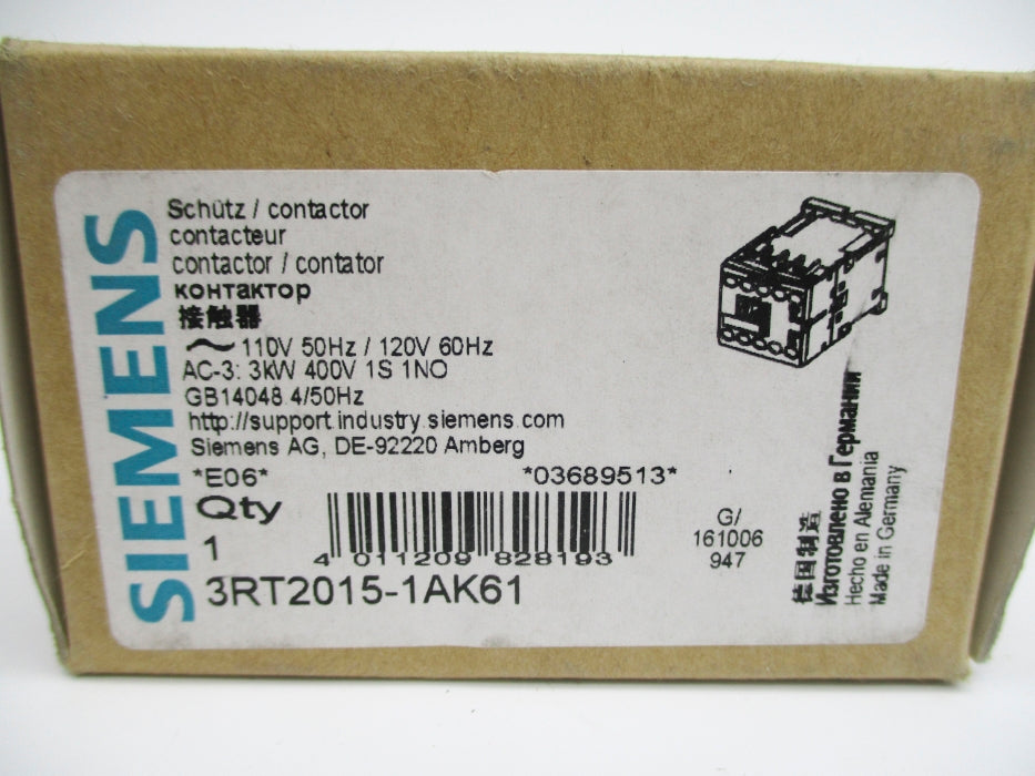 SIEMENS 3RT2015-1AK61 110/120V NSMP