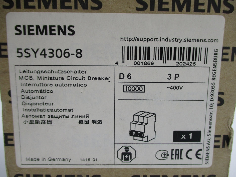 SIEMENS 5SY4306-8 6A 400V NSMP