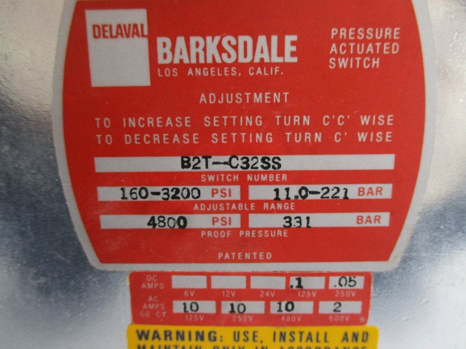 BARKSDALE B2T-C32SS 160-3200PSI NSNP
