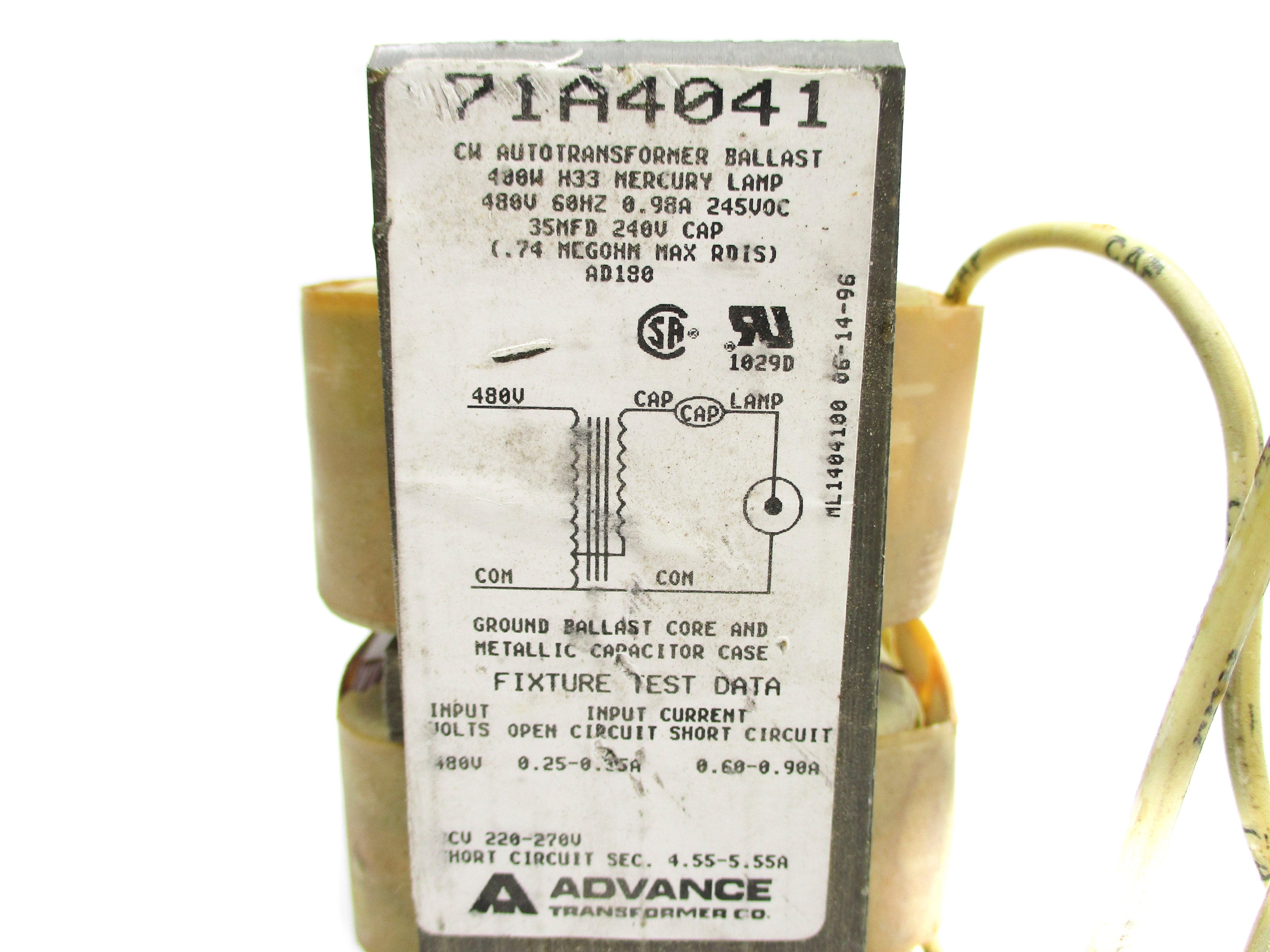 ADVANCE TRANSFORMER 71A4041 UNMP
