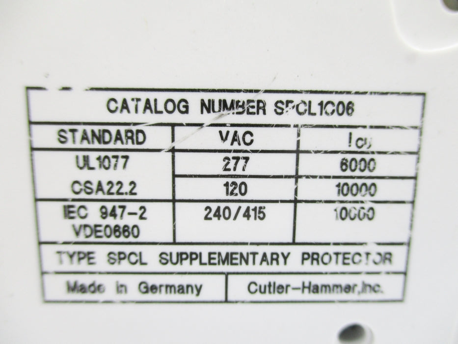 CUTLER HAMMER SPCL1C06 6A 277VAC UNMP