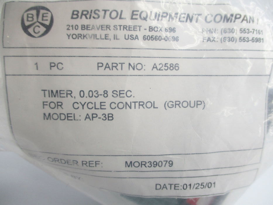 BRISTOL EQUIPMENT COMPANY A2586 0.03-8S NSMP