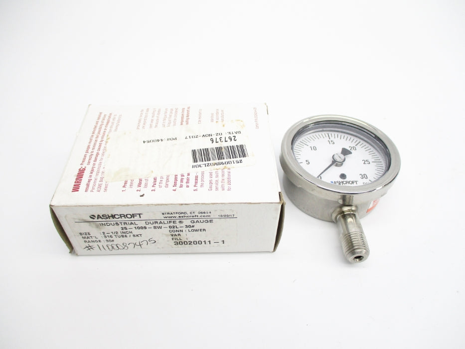 ASHCROFT 25-1009-SW-02L-30# 30PSI 2-1/2" NSMP