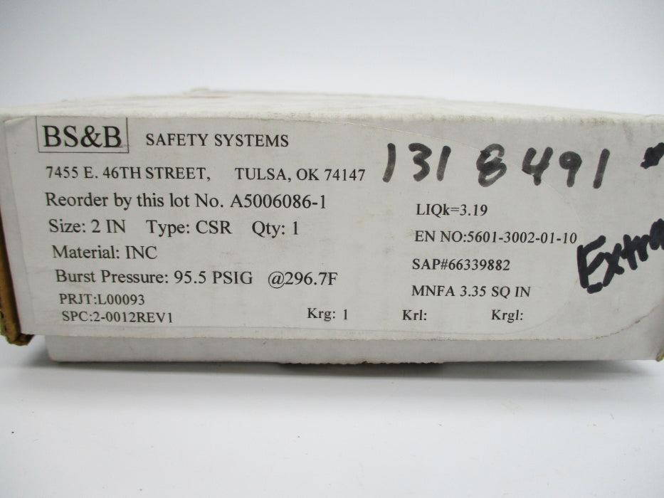 BS&B SAFETY SYSTEMS A5006086-1 95.5PSIG 296.7F NSMP
