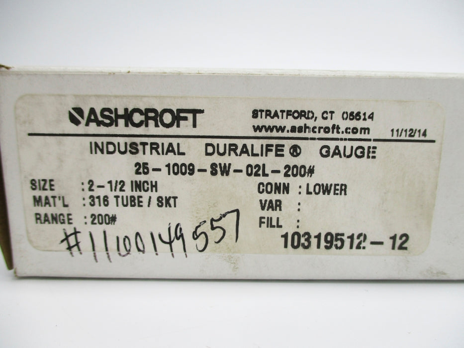 ASHCROFT 25-1009-SW-02L-200# 200PSI NSMP