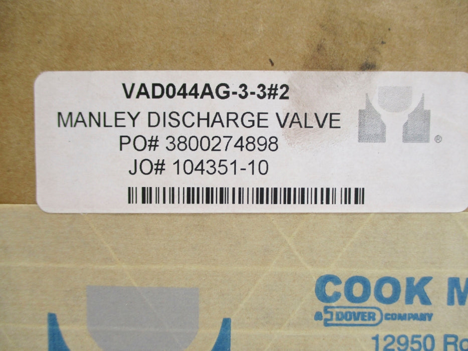 COOK MANLEY VAD044AG-3-3#2 NSFS