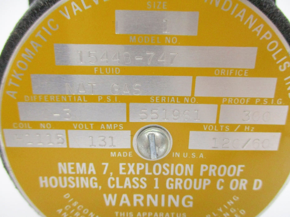 ATKOMATIC VALVE 15443-747 300PSI 120V NSNP