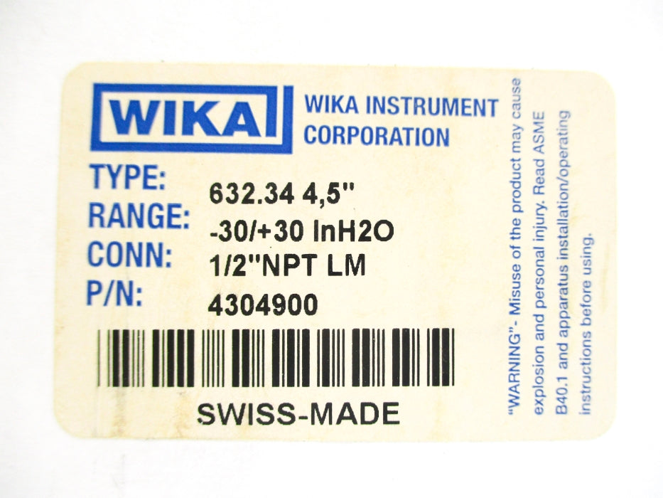 WIKA 4304900 -30/+30INH2O (AS PICTURED) NSMP