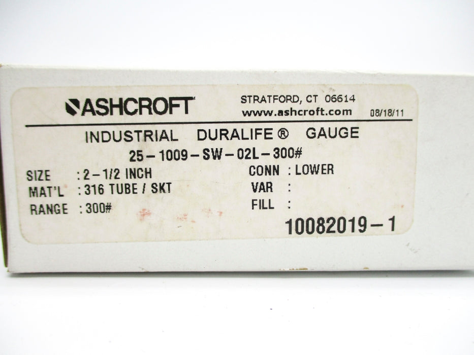 ASHCROFT 25-1009-SW-02L-300# 300PSI 2-1/2" NSMP