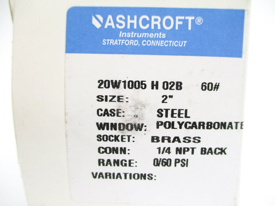 ASHCROFT 20W1005H02B60# 60PSI NSMP