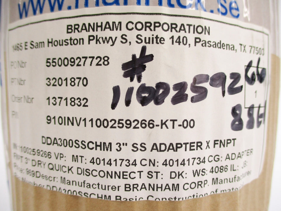 BRANHAM CORPORATION 910INV1100259266-KT-00 DDA300SSCHM NSMP