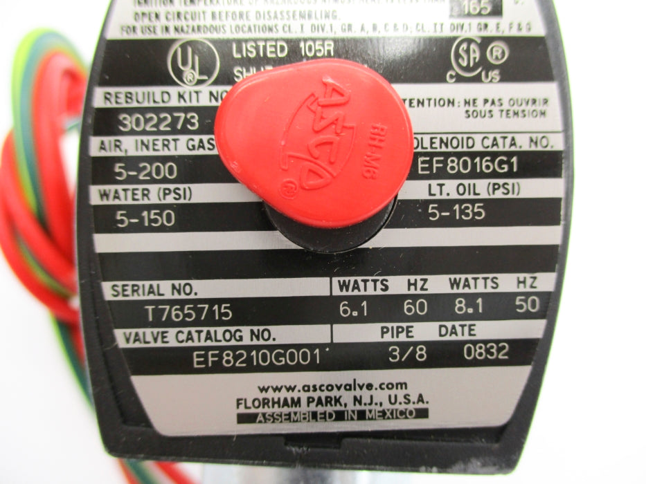 ASCO EF8210G001 5-135/200PSI 120/60 110/50 NSNP