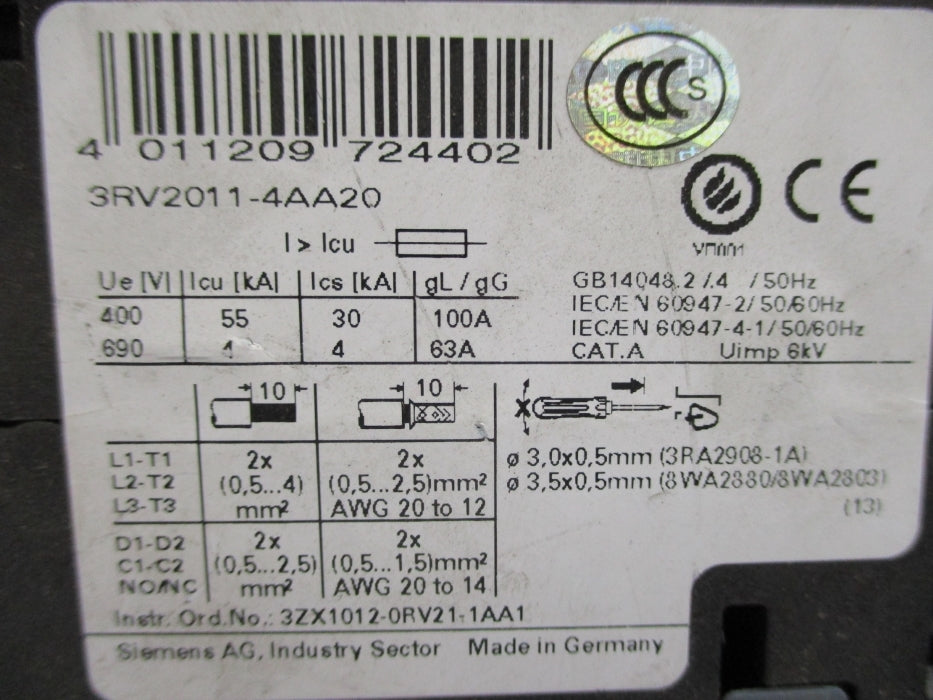 SIEMENS 3RV2011-4AA20 11-16A (AS PICTURED) NUPI