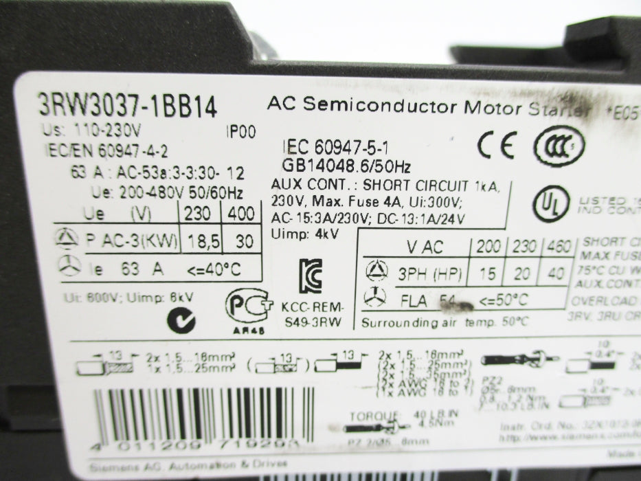 SIEMENS 3RW3037-1BB14 110/230V NUPI