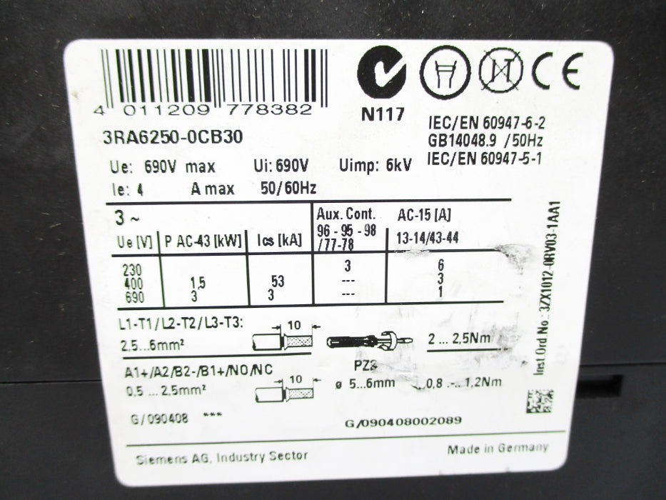 SIEMENS 3RA6250-0CB30 1-4A NUPI
