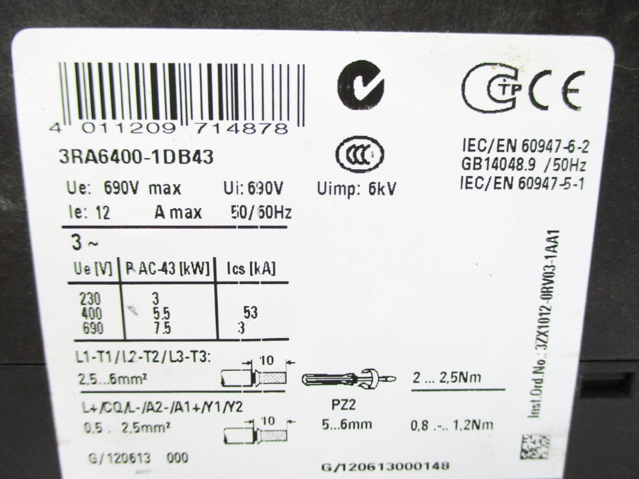 SIEMENS 3RA6400-1DB43 3-12A NUPI
