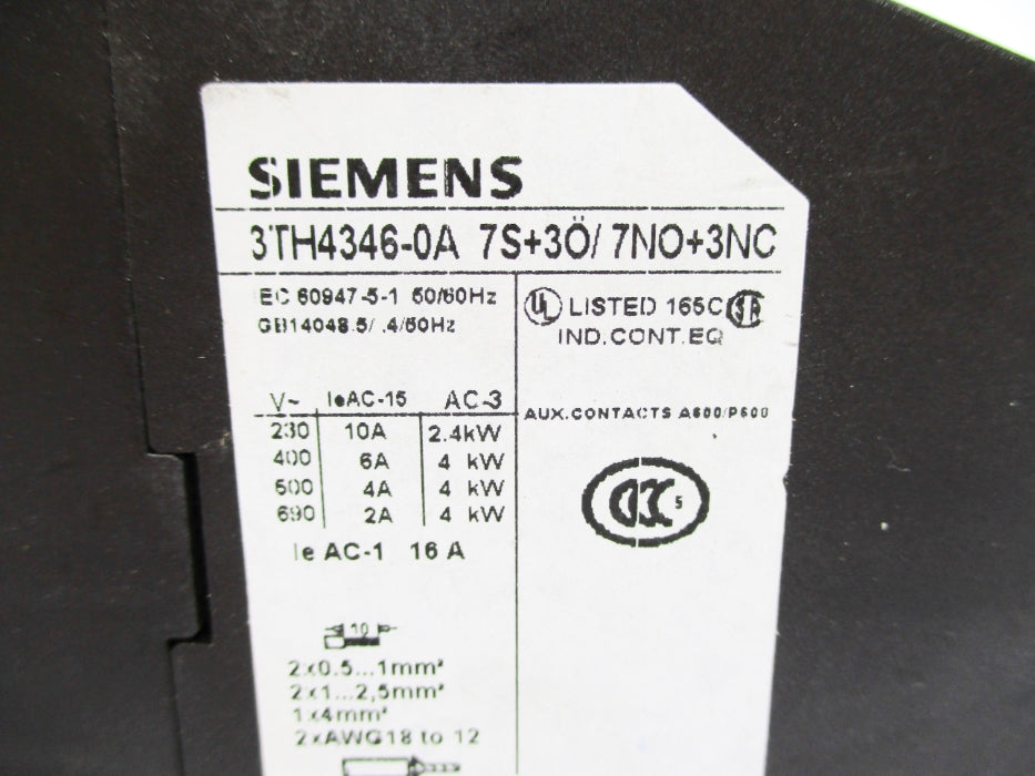 SIEMENS 3TH4346-0A 110/132V NUPI