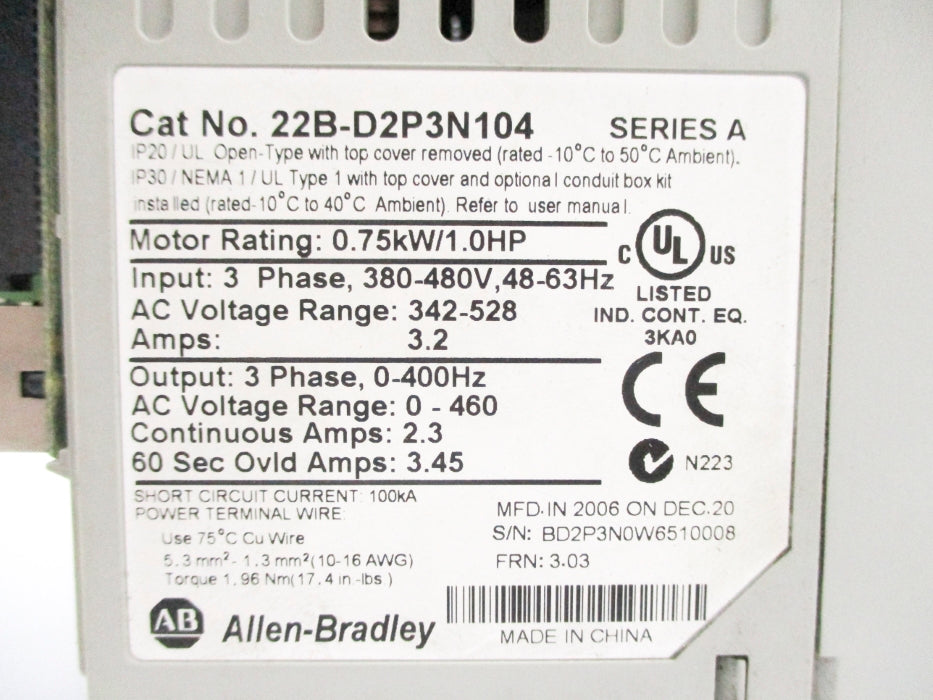 INDUSTRIAL SPARE PART 22B-D2P3N104 SER. A F/W 3.03 (AS PICTURED) NSNP