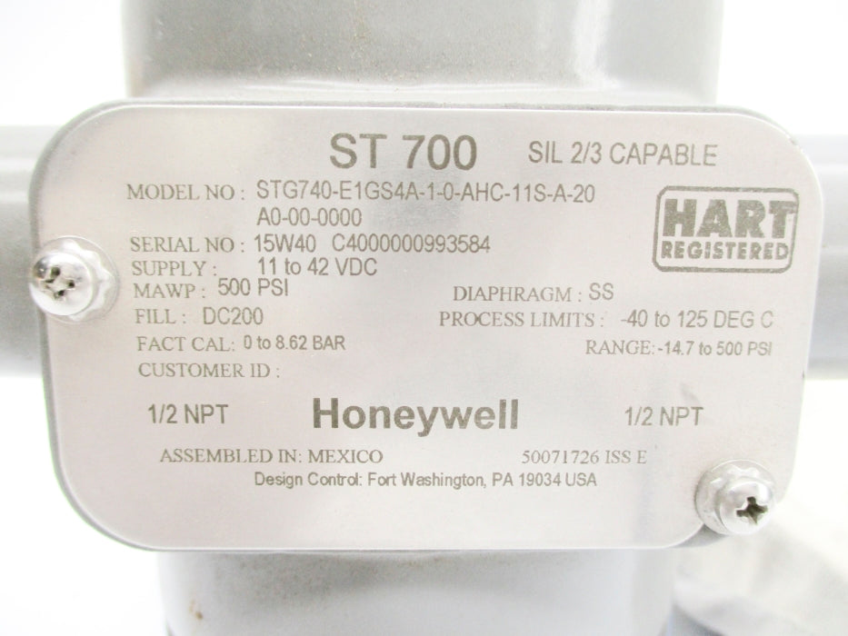 HONEYWELL STG740-E1GS4A-1-0-AHC-11S-A-20-A0-00-0000 500PSI -40-125C NSNP