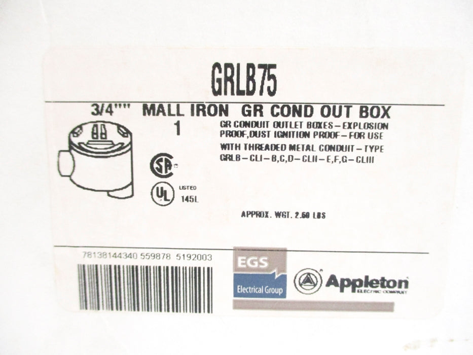 APPLETON GRLB75 3/4" NSMP
