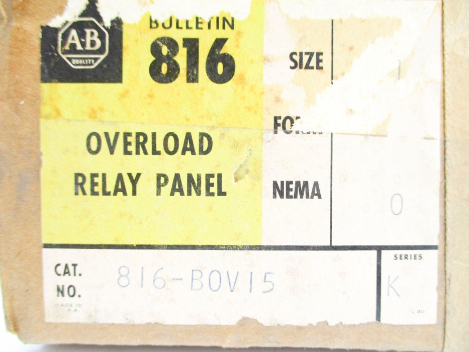 ALLEN BRADLEY 816-BOV15 SER. K (BR/YL) NSFS