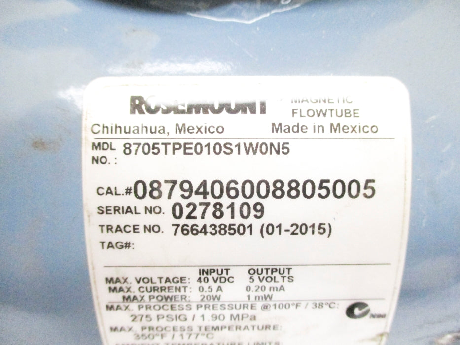 ROSEMOUNT 8705TPE010S1W0N5 0879406008805005 275PSIG NSNP