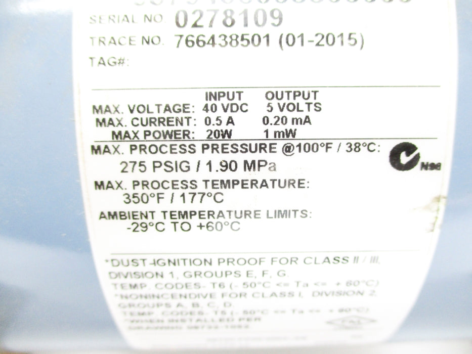 ROSEMOUNT 8705TPE010S1W0N5 0879406008805005 275PSIG NSNP
