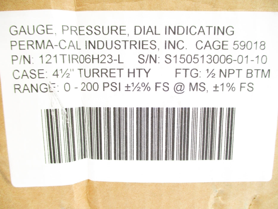 PERMA-CAL INDUSTRIES 121TIR06H23-L 0-200PSI NSFS