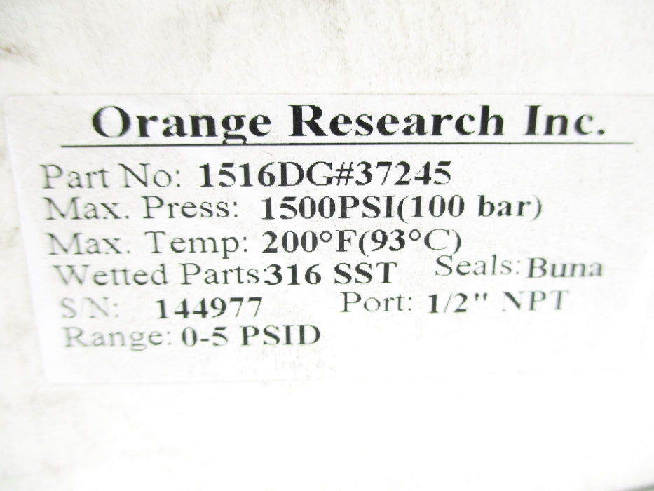 ORANGE RESEARCH 1516DG#37245 1500PSI 200F/93C NSMP