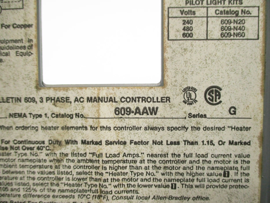 ALLEN BRADLEY 609-AAW SER. G UNMP