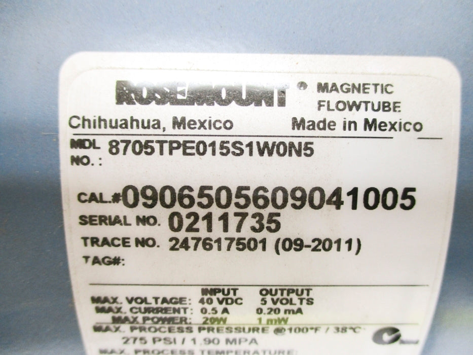 ROSEMOUNT 8705TPE015S1W0N5 0906505609041005 275PSI 350F/177C NSNP