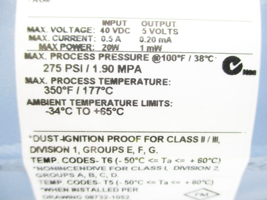 ROSEMOUNT 8705TPE015S1W0N5 0906505609041005 275PSI 350F/177C NSNP