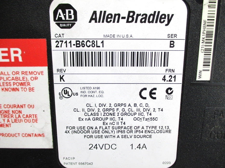 ALLEN BRADLEY 2711-B6C8L1 SER. B F/W 4.21 UNMP