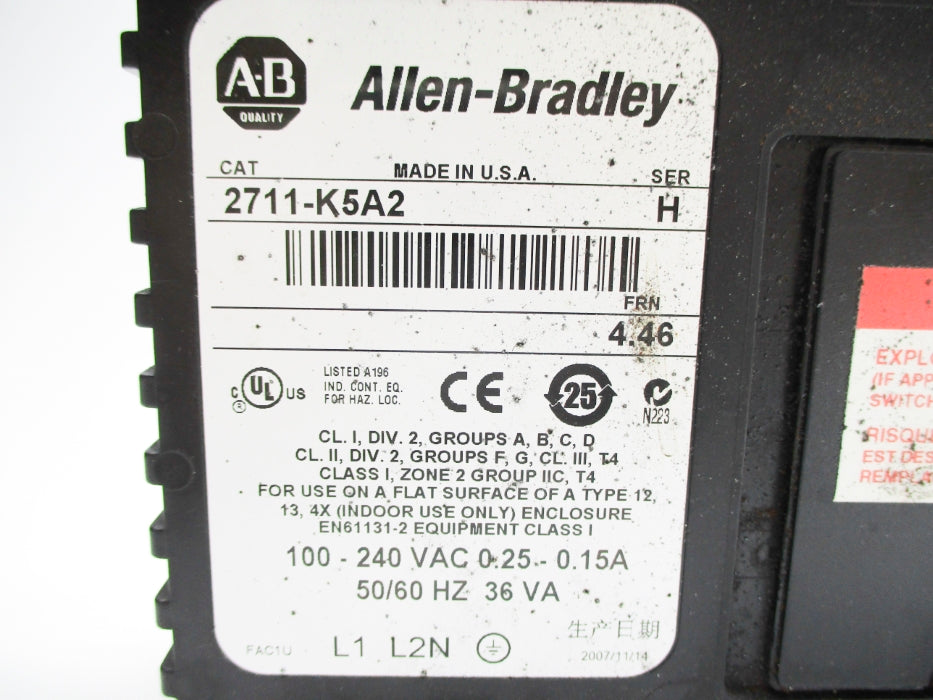 ALLEN BRADLEY 2711-K5A2 SER. H F/W 4.46 UNMP